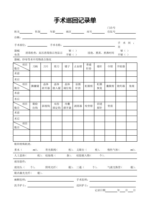 手术巡回记录单表格模板复杂表格精美排版可直接打印