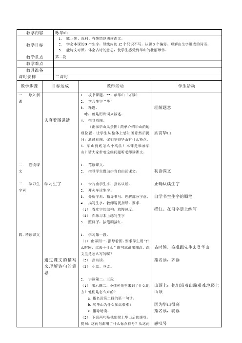 25咏华山教案--人教版一年级下册语文