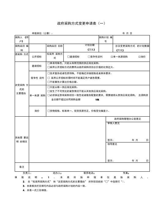 变更采购方式申请表