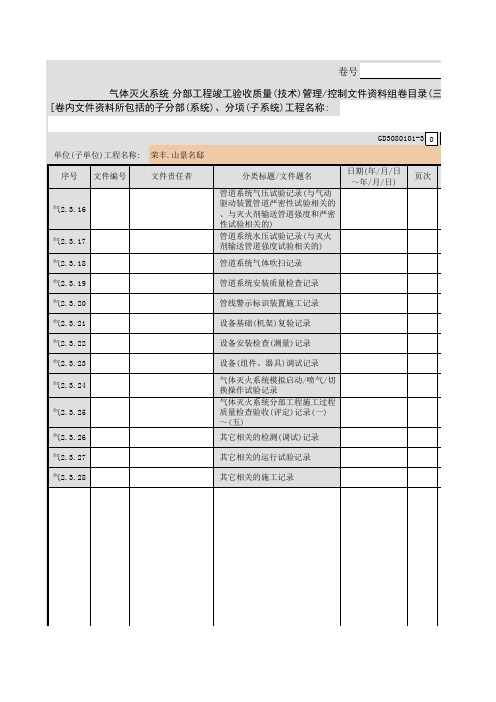 001-气体灭火系统分部工程竣工验收质量(技术)管理控制文件资料组卷目录(三)GD3080101