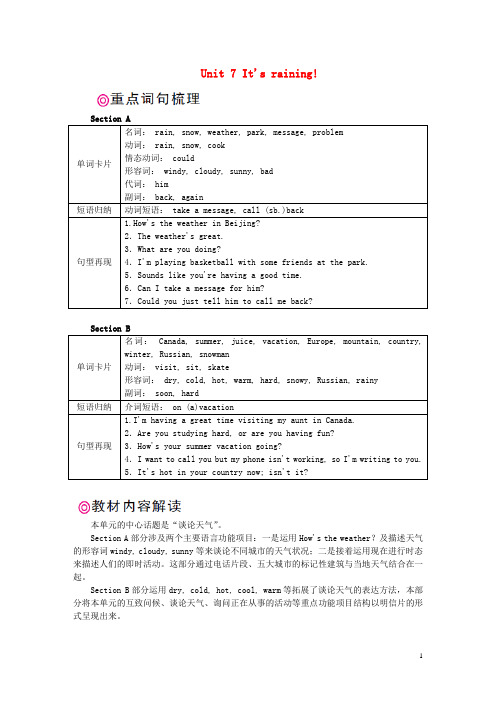 2024年春七年级英语下册Unit7It’sraining单元分析教案新版人教新目标版