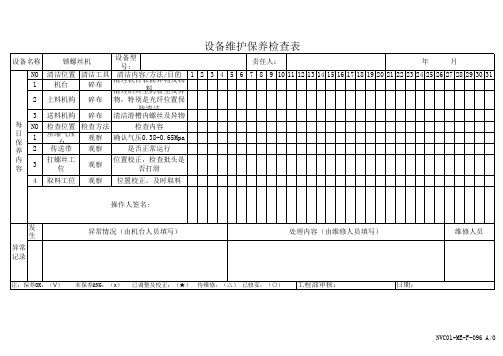 PZGLI007-096 螺丝机点检表A0