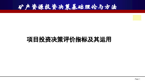 项目投资决策评价指标及其类型