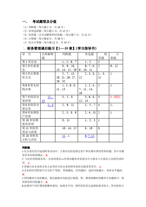 财务管理考试题型