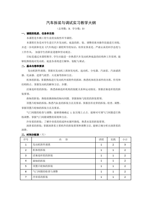 汽车拆装与调试实习教学大纲