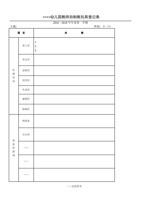 幼儿园 自制教玩具登记表