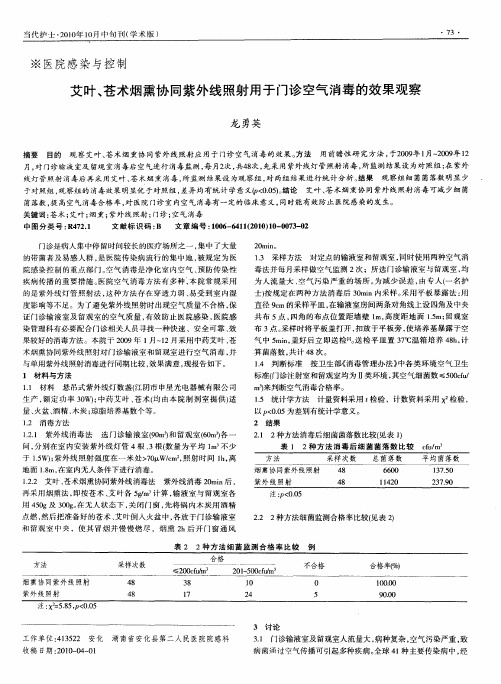 艾叶、苍术烟熏协同紫外线照射用于门诊空气消毒的效果观察