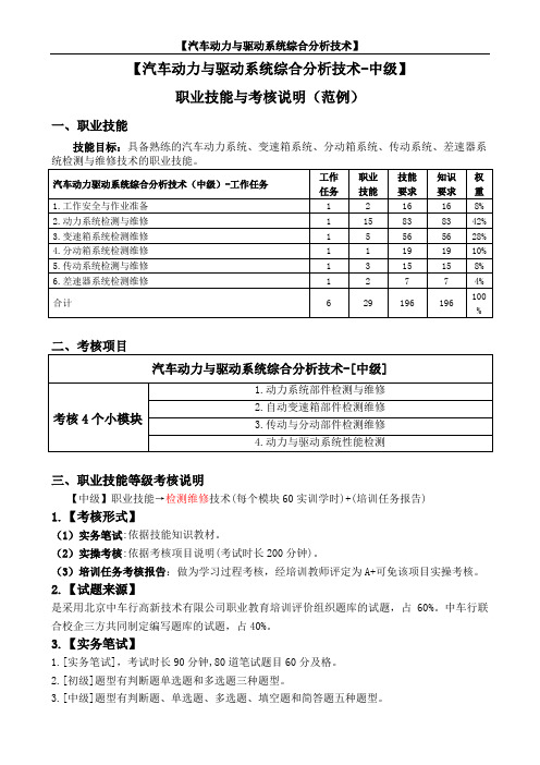 00【考核范例】汽车动力与驱动系统综合分析技术(中级)-考核方案说明