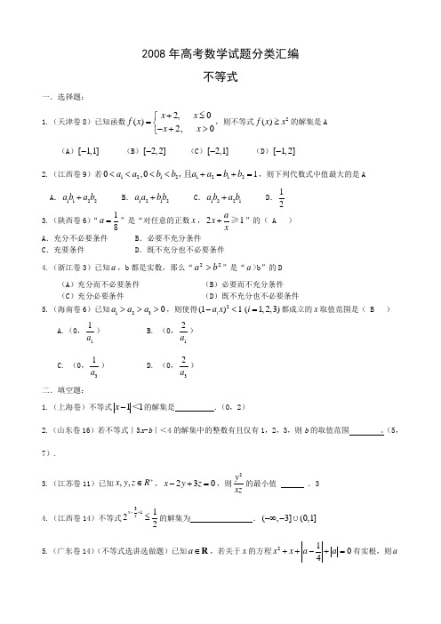 2008年高考数学理科试题汇编--不等式