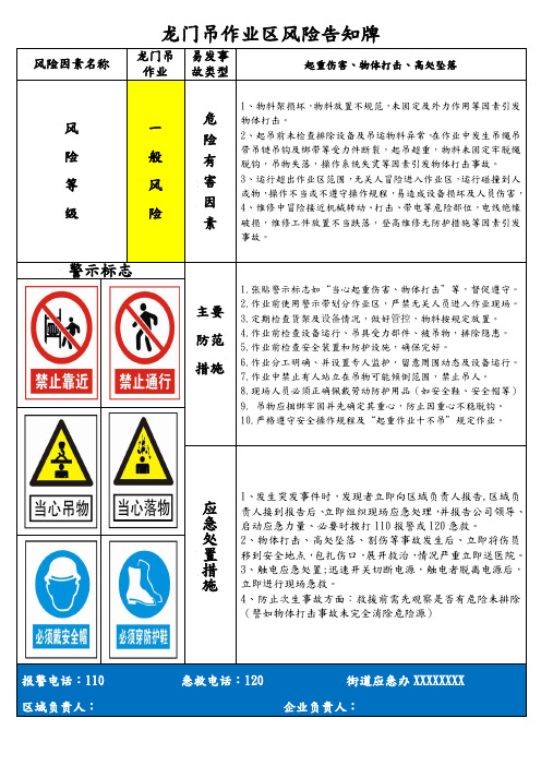 龙门吊作业风险告知牌