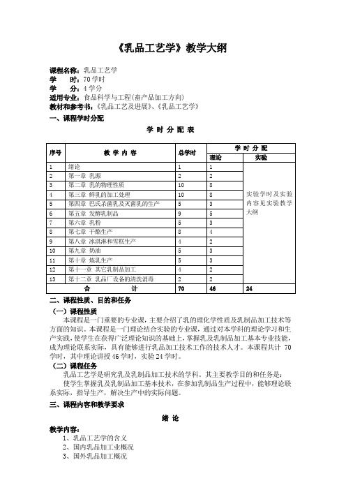 乳品工艺学教学大纲