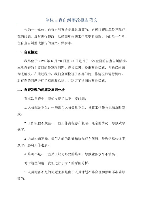 单位自查自纠整改报告范文