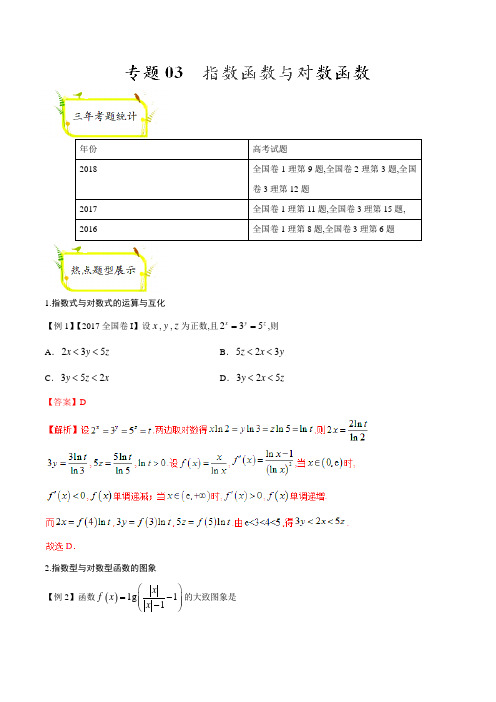 专题03 指数函数与对数函数-函数与导数——2019高考理数热点题型追踪