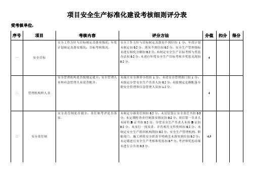 项目安全生产标准化建设考核细则评分表