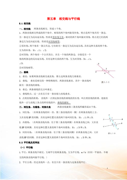 2022年七年级数学下册 第五章 相交线与平行线知识点归纳 (新版)新人教版