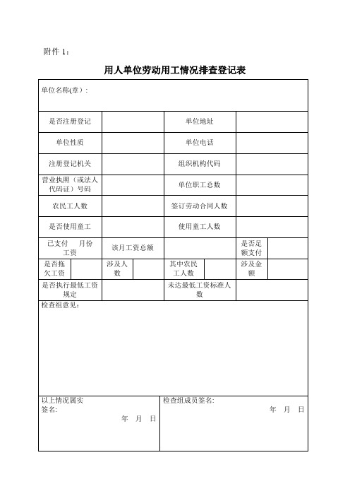 用人单位劳动用工情况排查登记表