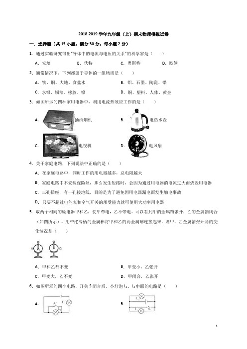 2018-2019九年级(上)期末物理模拟试卷(解析版)