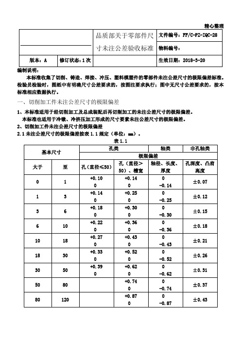 零部件尺寸未注公差验收标准