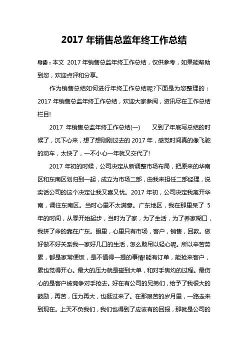 2017年销售总监年终工作总结