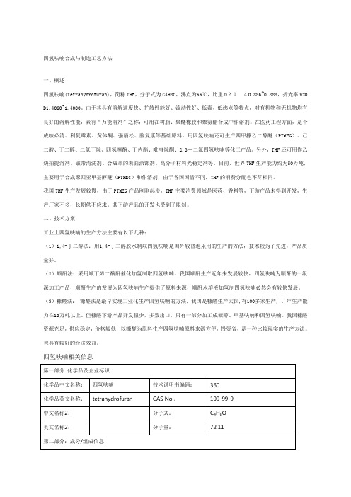 四氢呋喃合成与制造工艺方法