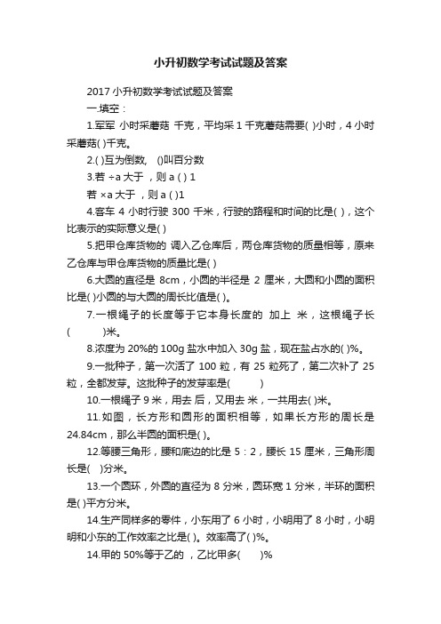 小升初数学考试试题及答案