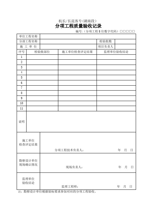 分项、分部及单位工程质量验收记录表