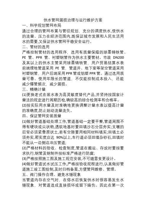 供水管网漏损治理与运行维护方案