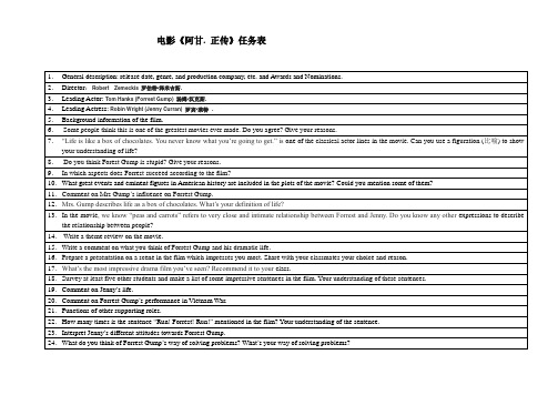 《阿甘正传》任务分配表