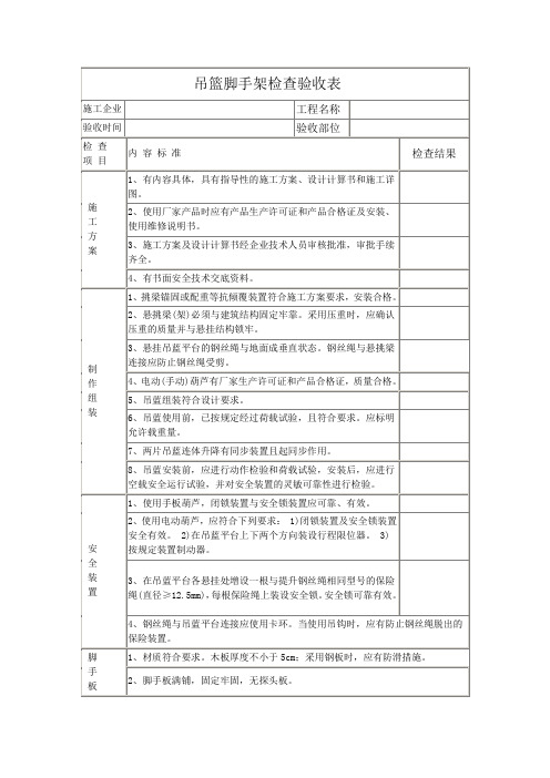 吊篮脚手架检查验收表