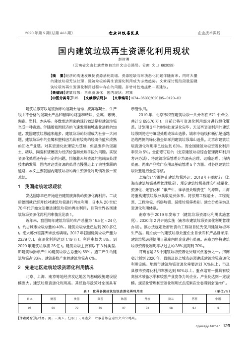 国内建筑垃圾再生资源化利用现状