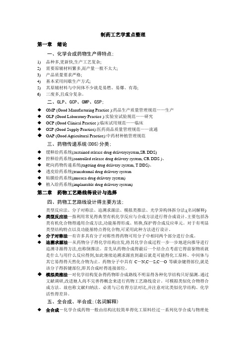 制药工艺学重点整理