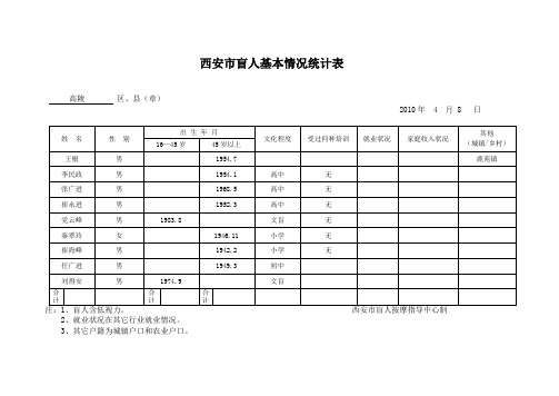 西安市盲人基本情况统计表