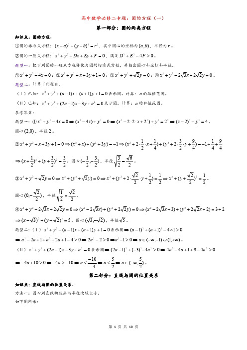 高二数学必修二专题：圆的方程(一)