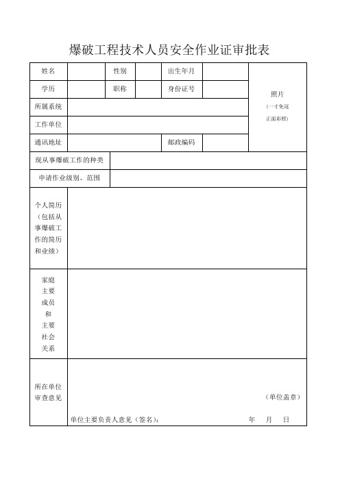 爆破工程技术人员安全作业证审批表 .doc