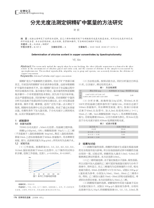 分光光度法测定铜精矿中氯量的方法研究