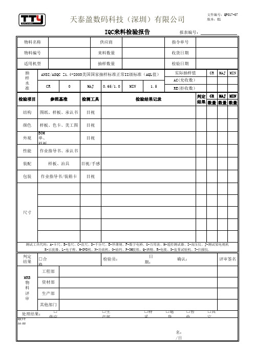 IQC来料检验报告1