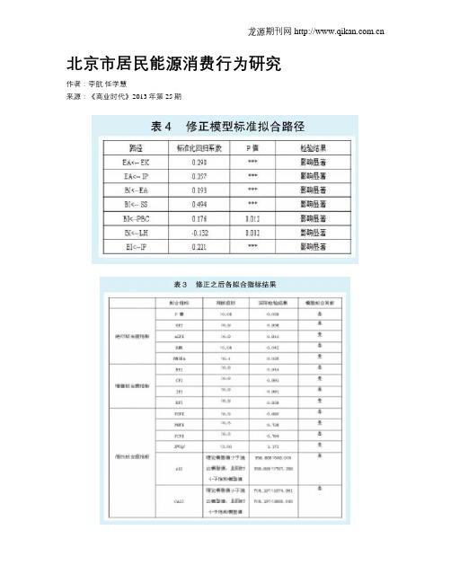 北京市居民能源消费行为研究