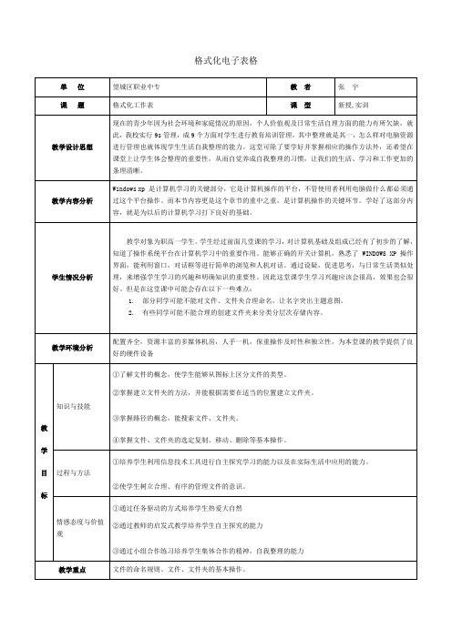 《格式化电子表格》教学设计