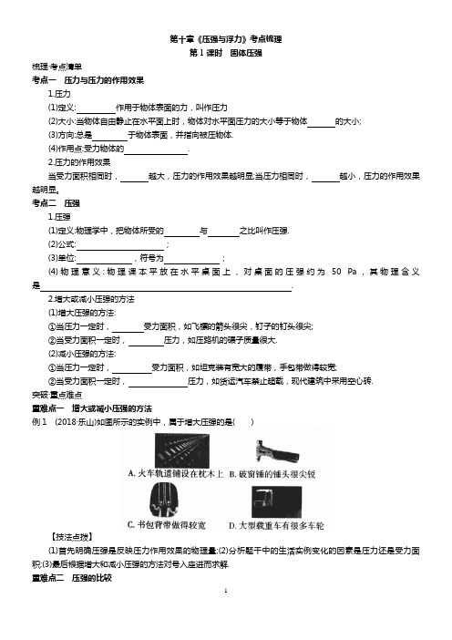 2020年初二物理——《压强与浮力》考点梳理