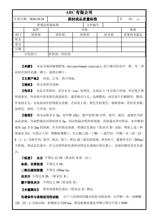 成品药材野菊花质量标准