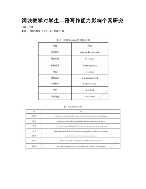 词块教学对学生二语写作能力影响个案研究