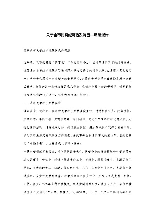 关于全市民营经济情况调查—调研报告(1).doc