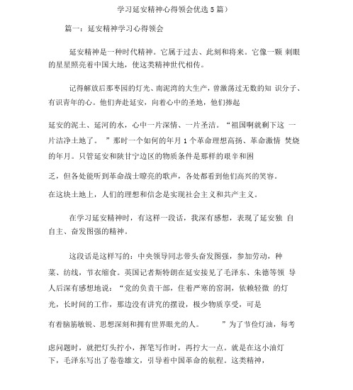 学习延安精神心得体会精选5篇