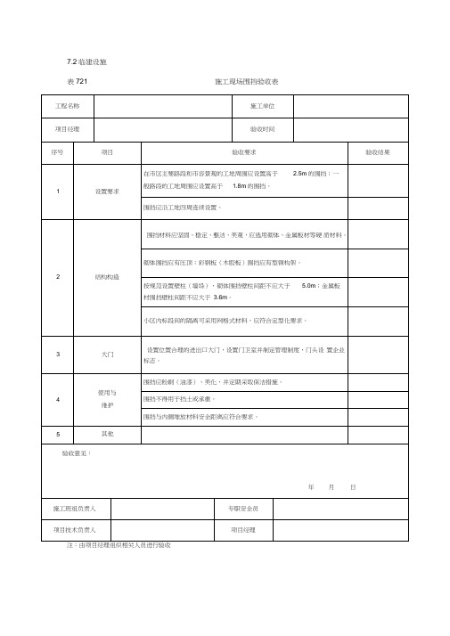 (完整word版)施工现场围挡验收表