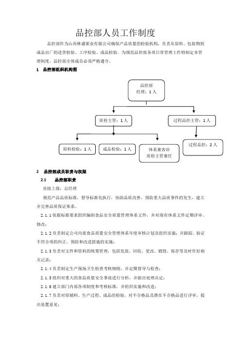 品控部人员工作职责