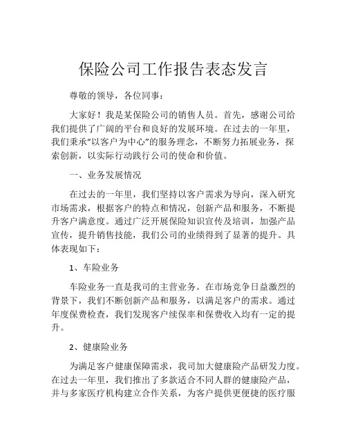 保险公司工作报告表态发言