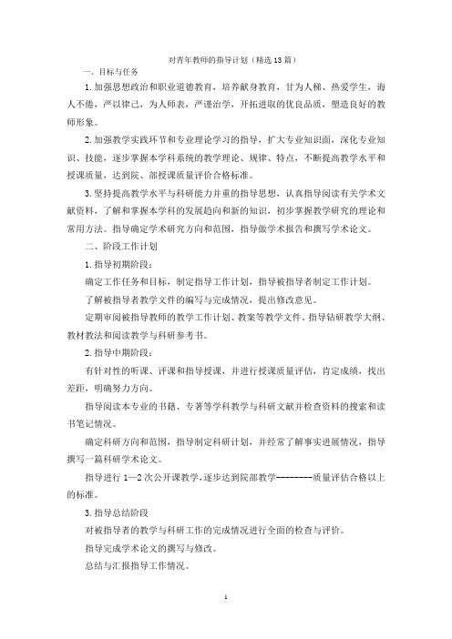 对青年教师的指导计划(精选13篇)