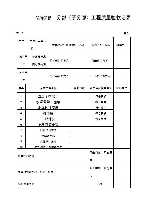 装饰装修分部 子分部 工程质量验收记录 
