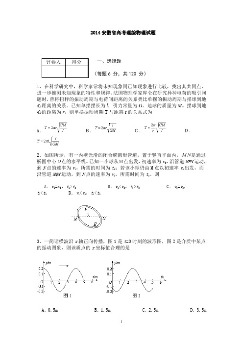 2014安徽省高考物理试题(word版含答案)