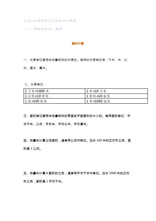 小学六年级图形与几何知识点整理